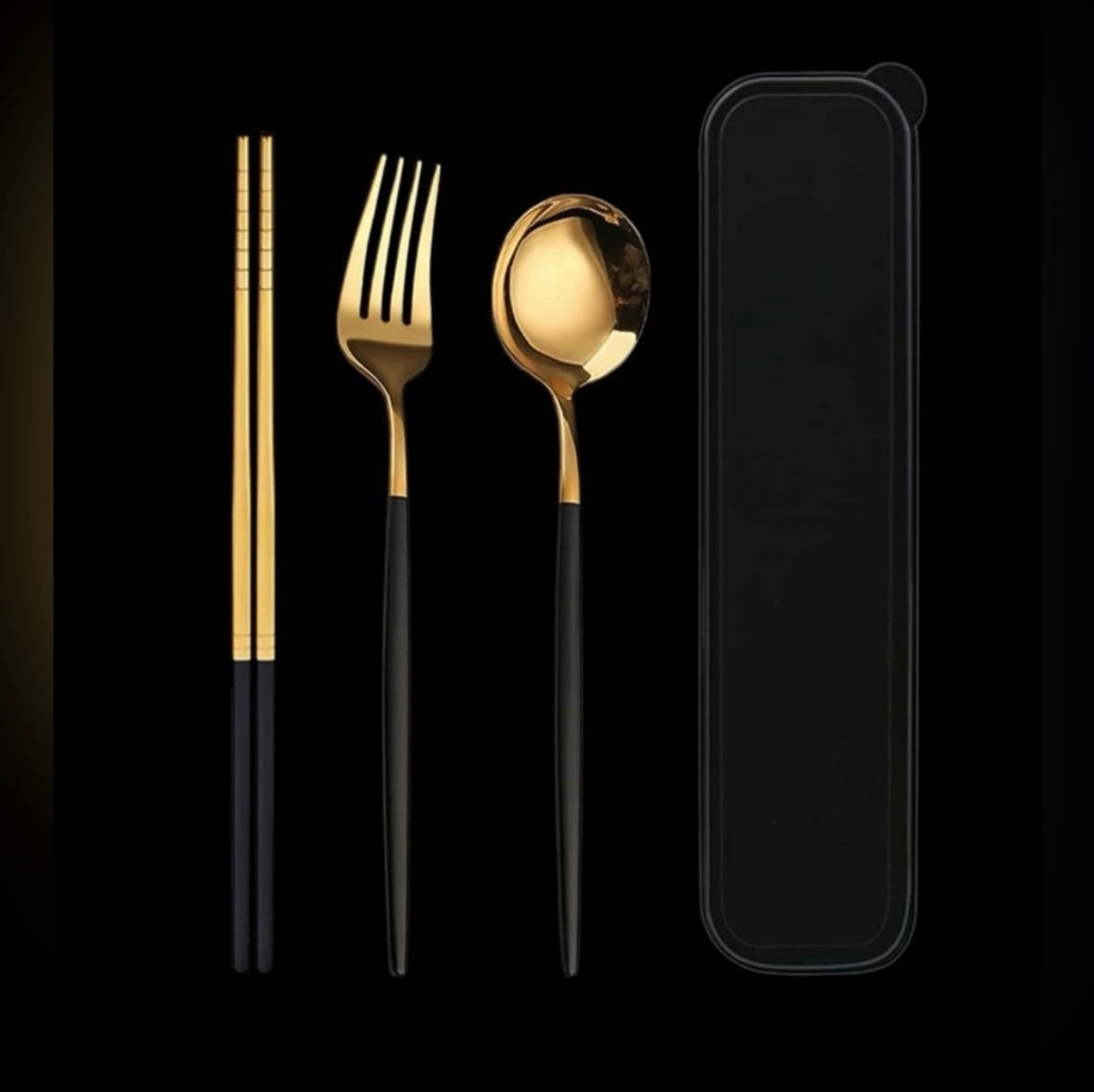 3pcs Stainless Steel Chopsticks Fork/Spoon Set with Travel Case